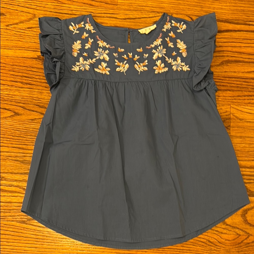 E&M juniors Embroidered Kids Top - Blue Sz M